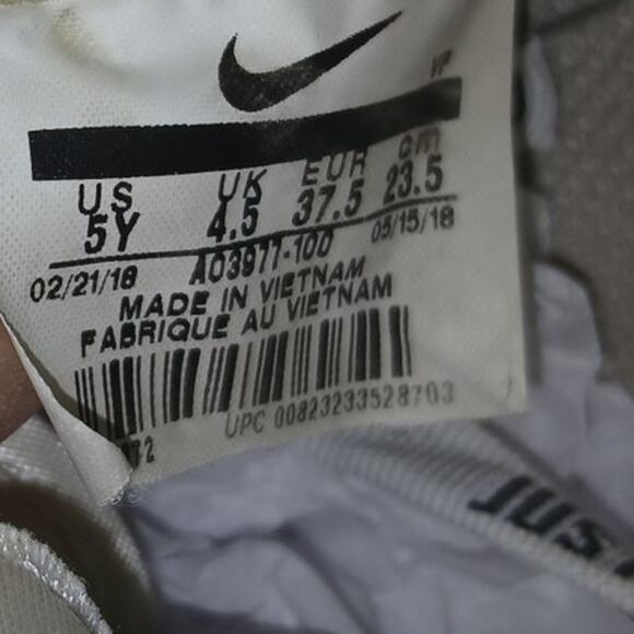 Nike Air Force 1 Girls Low Cut 'Just Do It' White Sneakers - Size 5Y - Picture 7 of 7